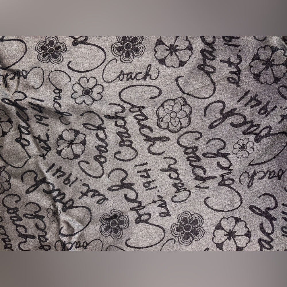 Coach Gray Script Logo Floral Wool Silk Wrap Scarf - Picture 10 of 10